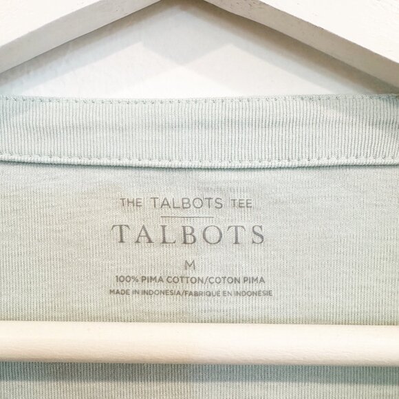 Talbots Split Neck Short Sleeve Basic Tee in Green Blue Casual Boho Size Medium - Picture 5 of 7